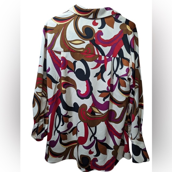 NWOT Tahari women’s paisley oversized satin button down blouse multi color XS - Picture 2 of 7